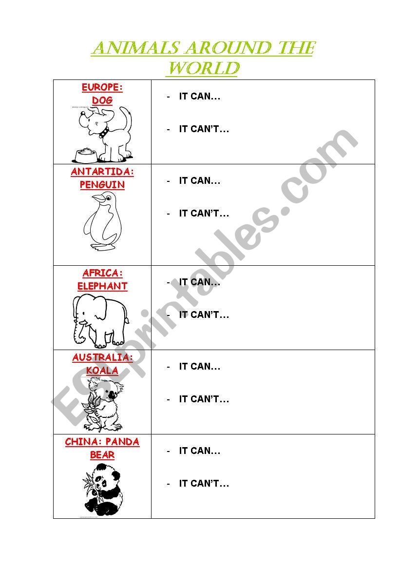 ANIMALS AROUND THE WORLD worksheet