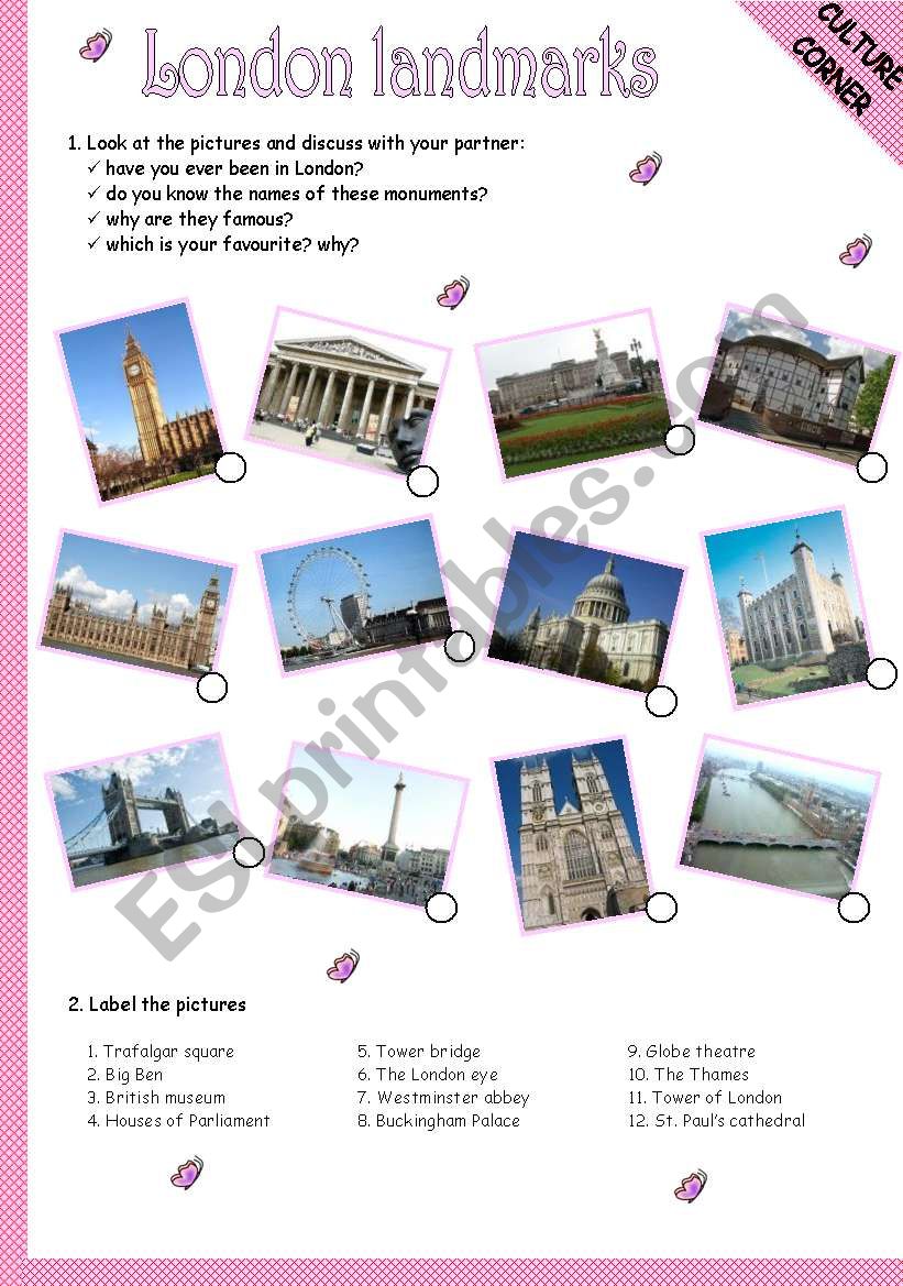 LONDON LANDMARKS - EXERCISES (WITH KEY)