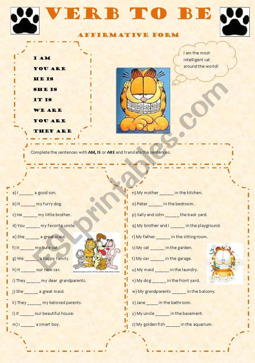 VERB TO BE - AFFIRMATIVE FORM worksheet