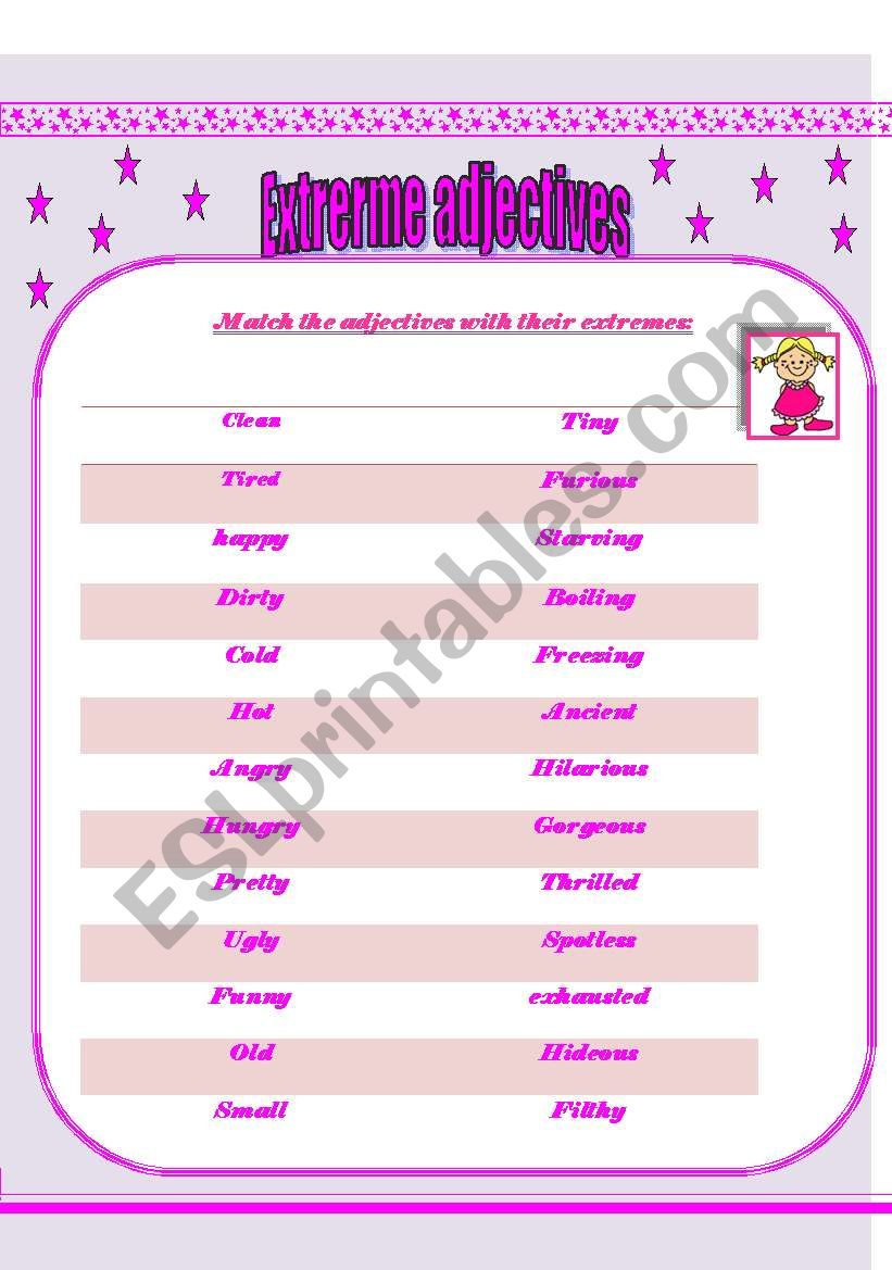 Exterme adjectives worksheet