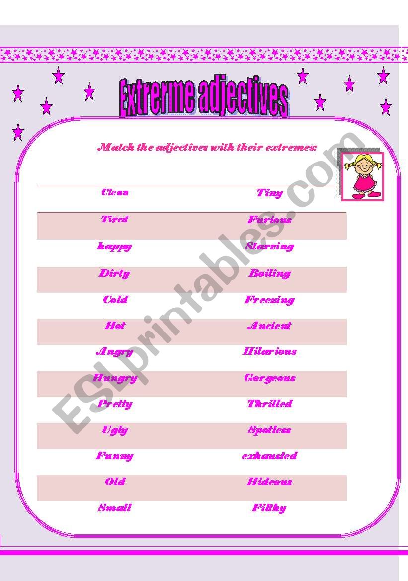 Exterme adjectives worksheet
