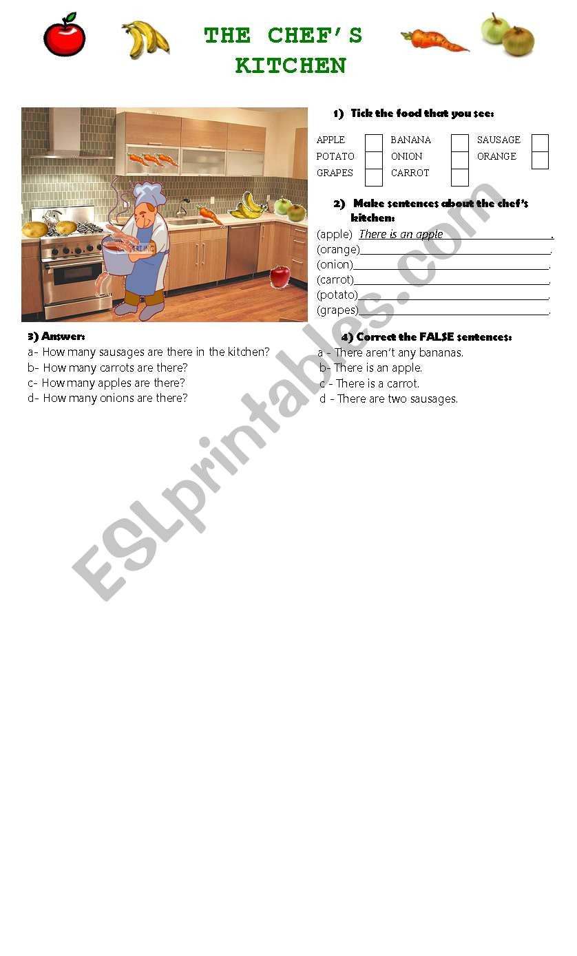 The chefs kitchen worksheet