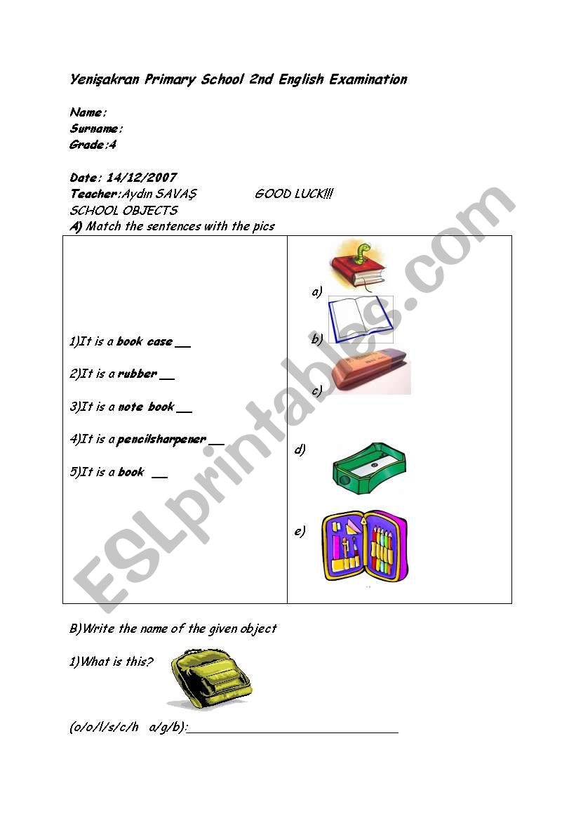 School objects,clothes and colours