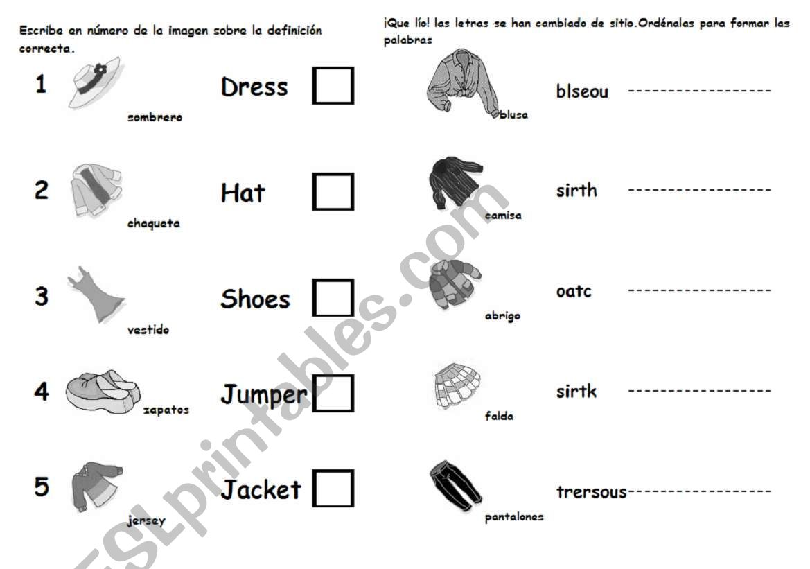 Clothes worksheet