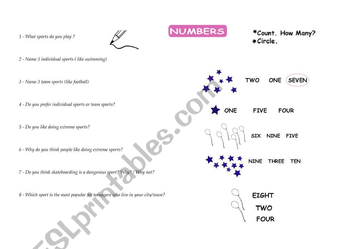 Like / Dislikes and numbers worksheet