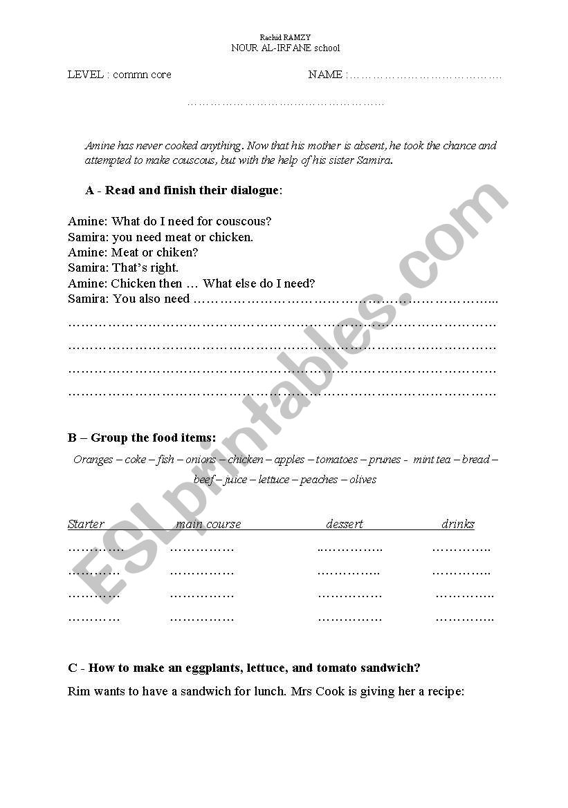 how to prepare a dish worksheet