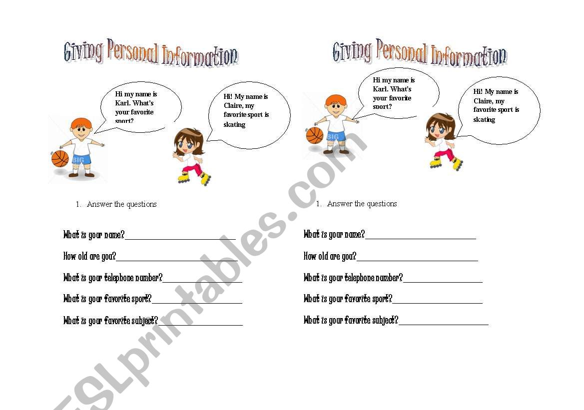 Giving personal information worksheet