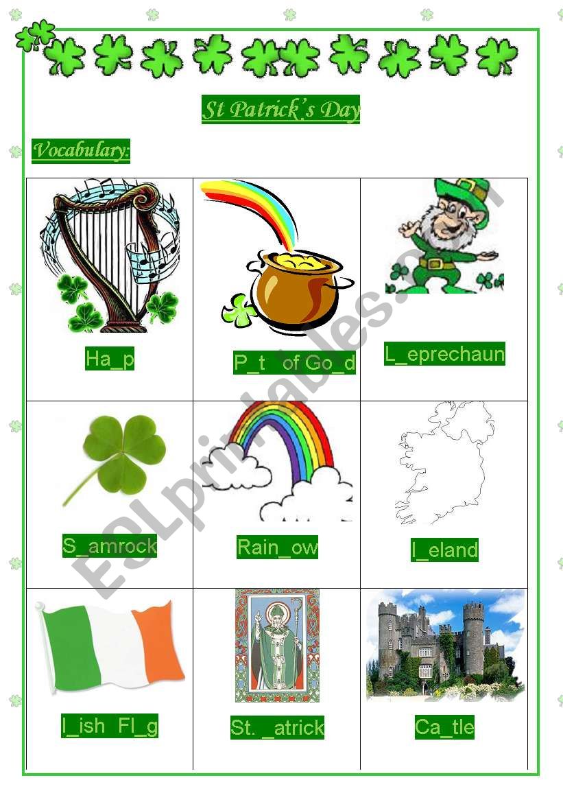 St. Patricks Day Vocabulary worksheet