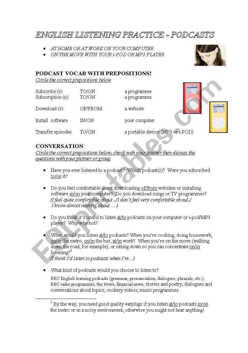 Podcast worksheet to introduce podcasting and discuss it