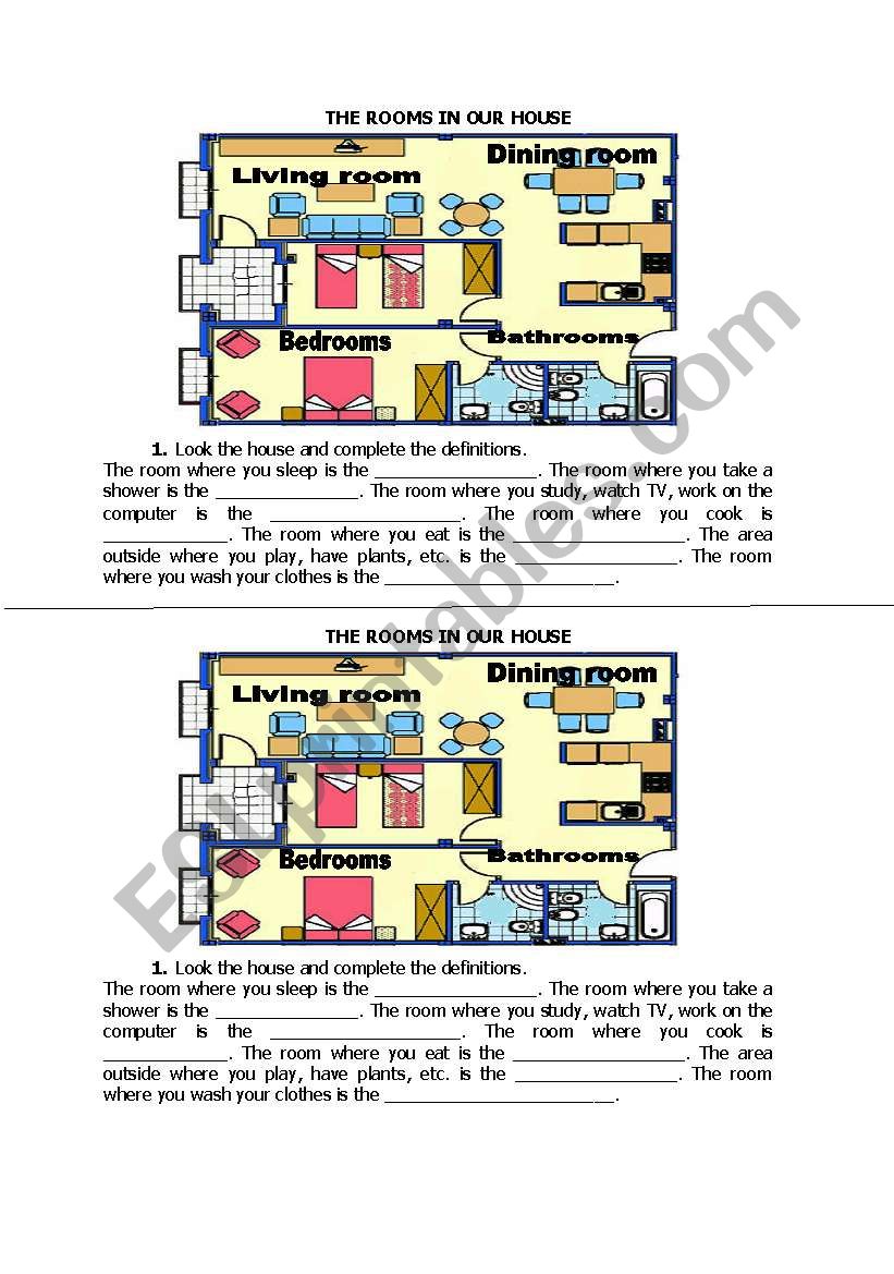 The rooms in our house. worksheet