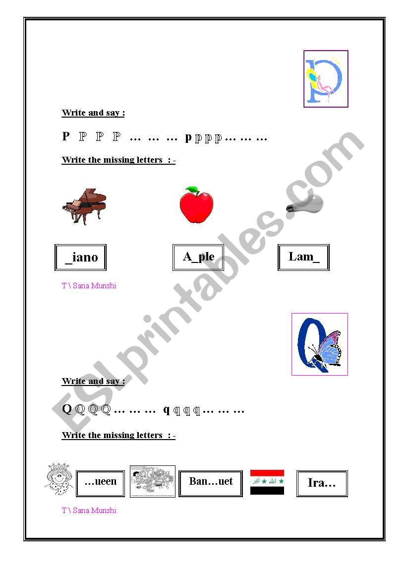 letter p and q worksheet