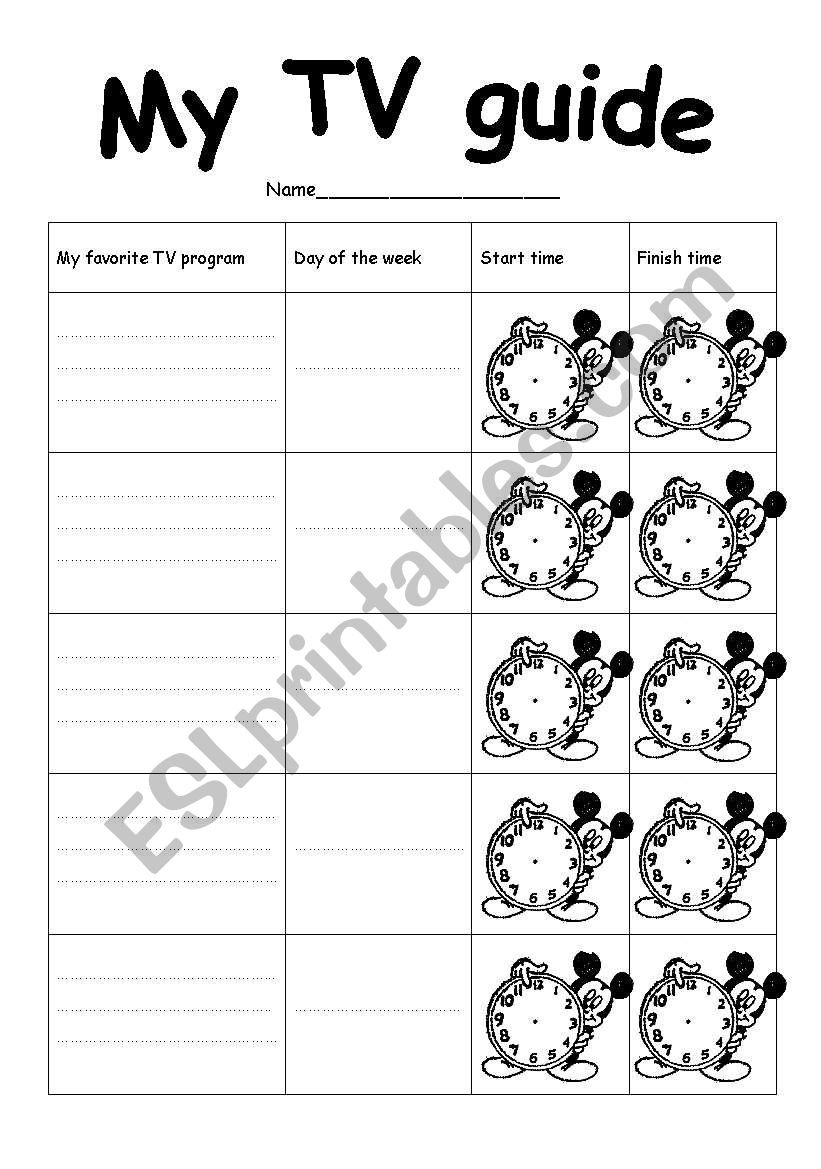 My TV guide worksheet