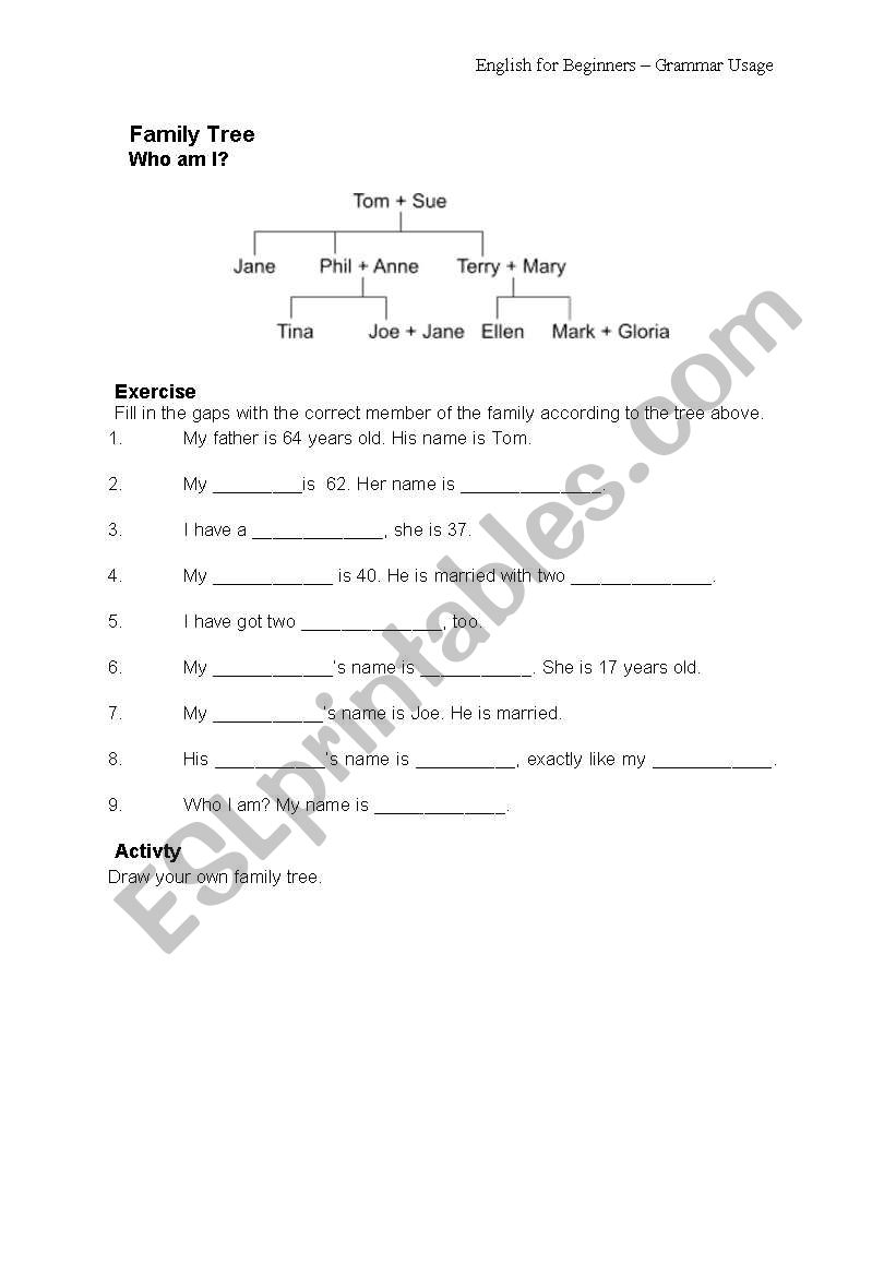 Family Tree worksheet