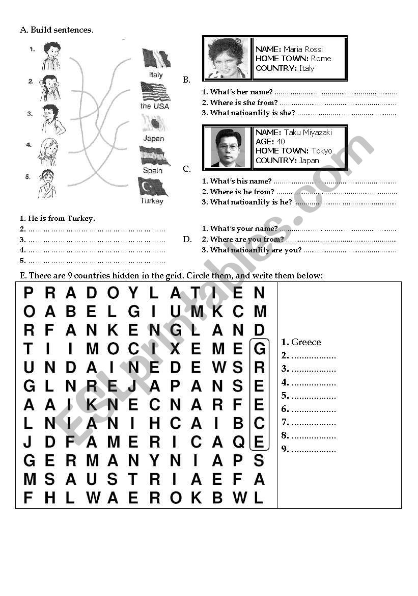 nationalities worksheet