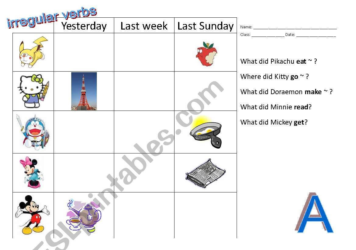 irregular verbs - speaking activity