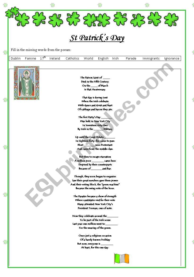 St. Patricks Day Poem - gap fill