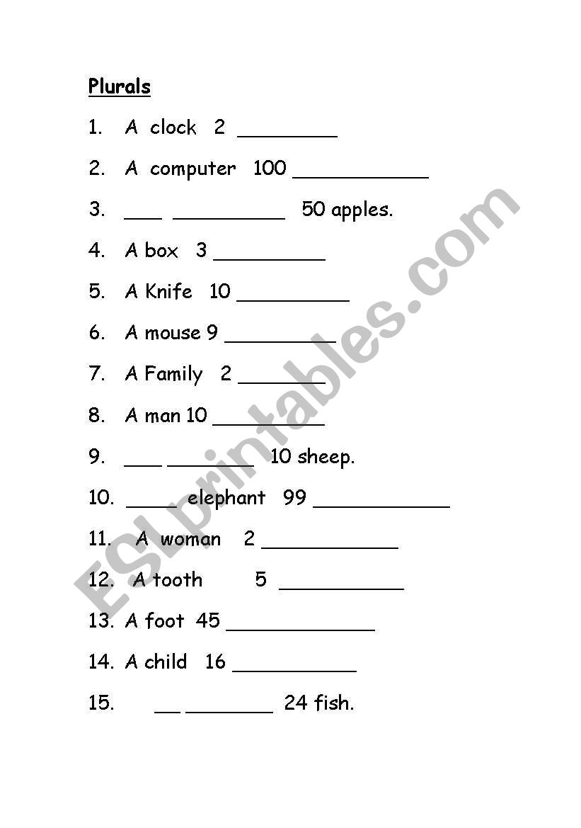 Plurals worksheet