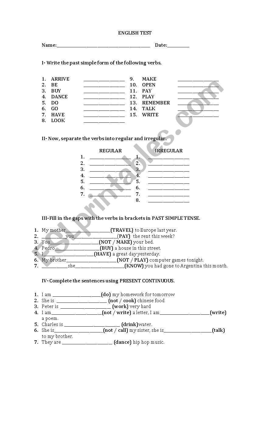 ENGLIST TEST worksheet