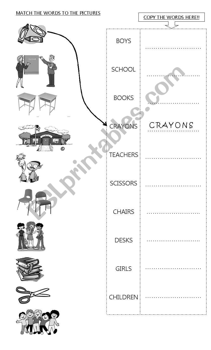 SCHOOL OBJECTS - MATCH AND WRITE