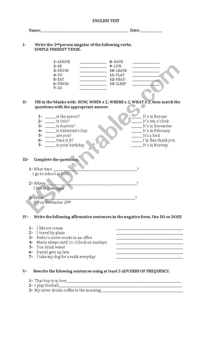 ENGLISH TEST worksheet