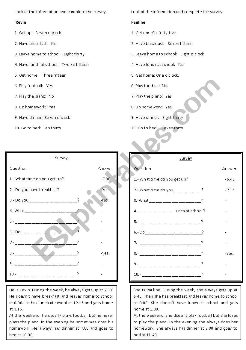survey sample worksheet