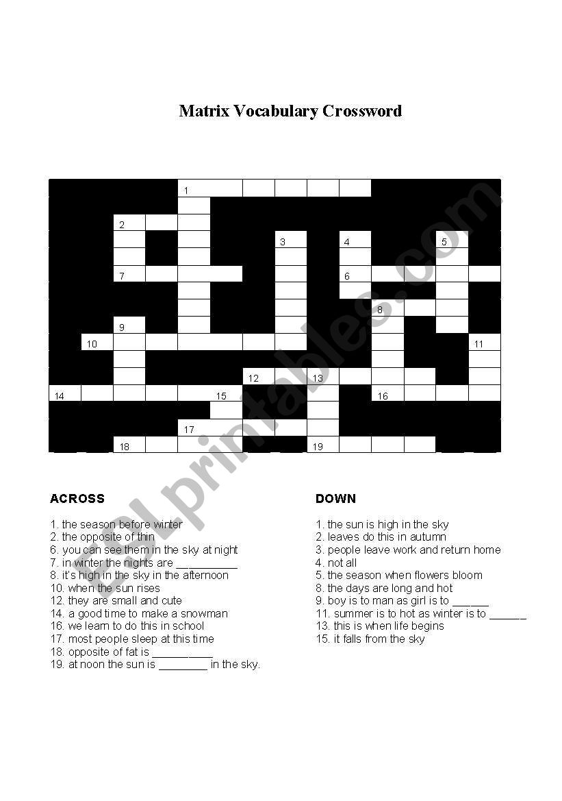 Matrix Vocabulary Crossword worksheet