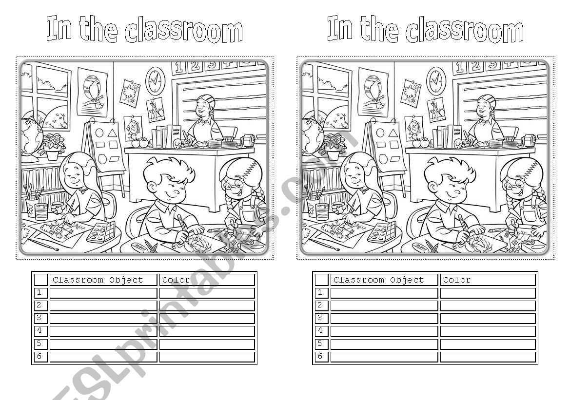 In the classroom worksheet