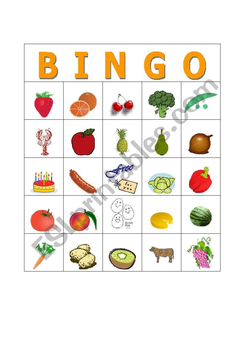 Food Bingo card #5 worksheet