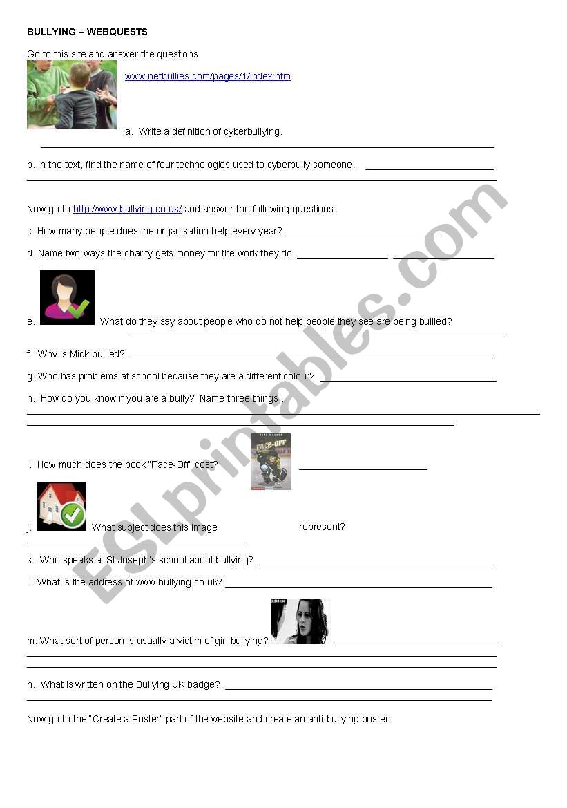 Bullying Webquest worksheet