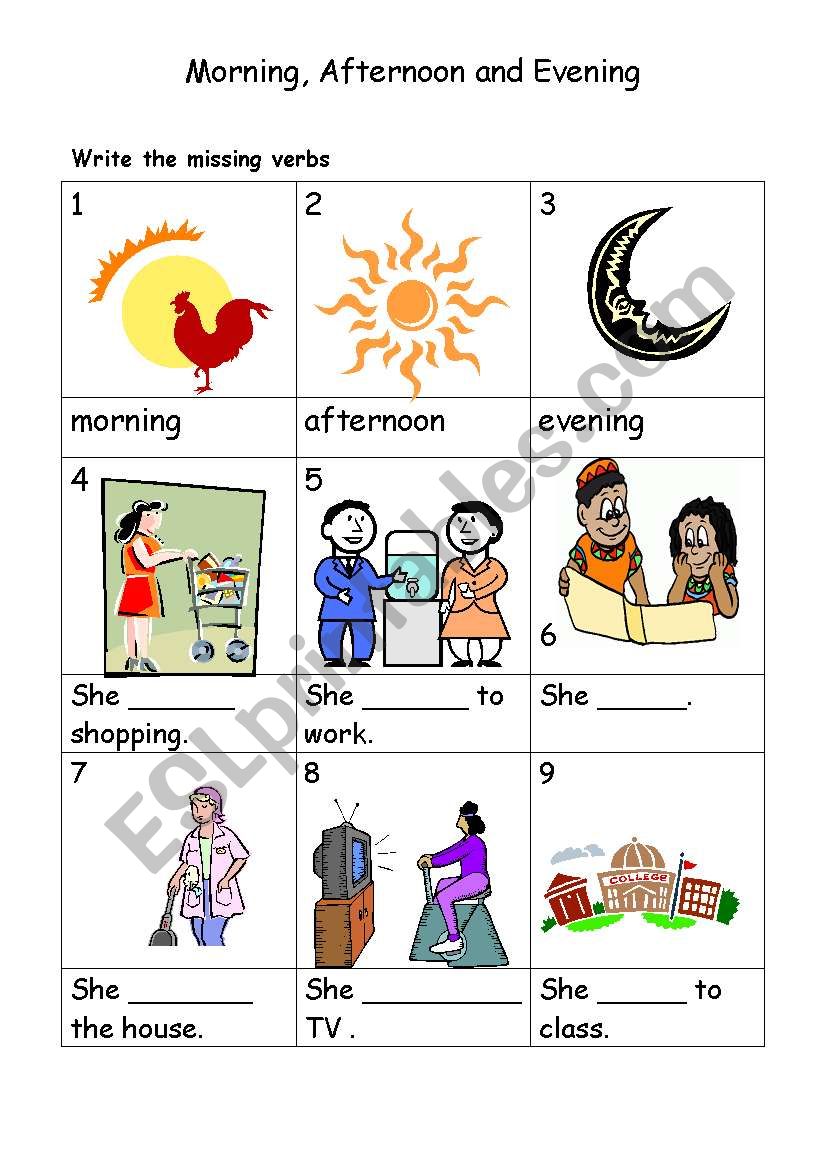 Morning Afternoon Evening Esl Worksheet By Annysqu Morning Afternoon Evening Esl Worksheet By Annysqu