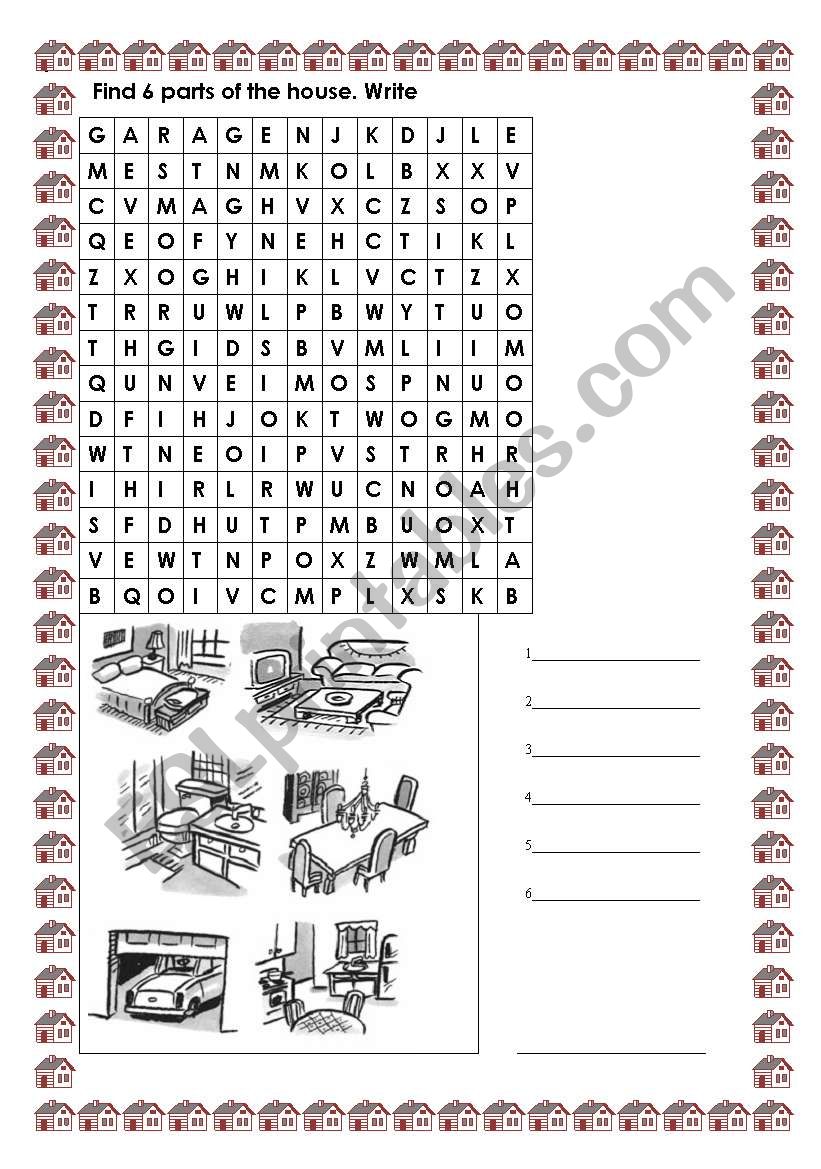 PARTS OF THE HOUSE worksheet