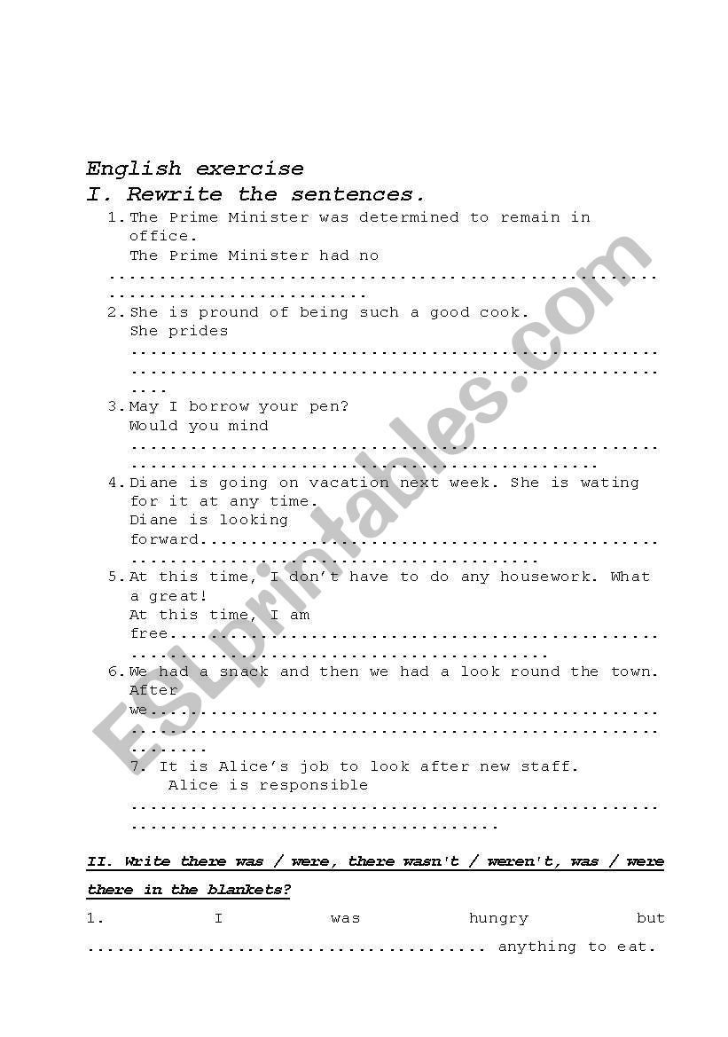 English exercise worksheet