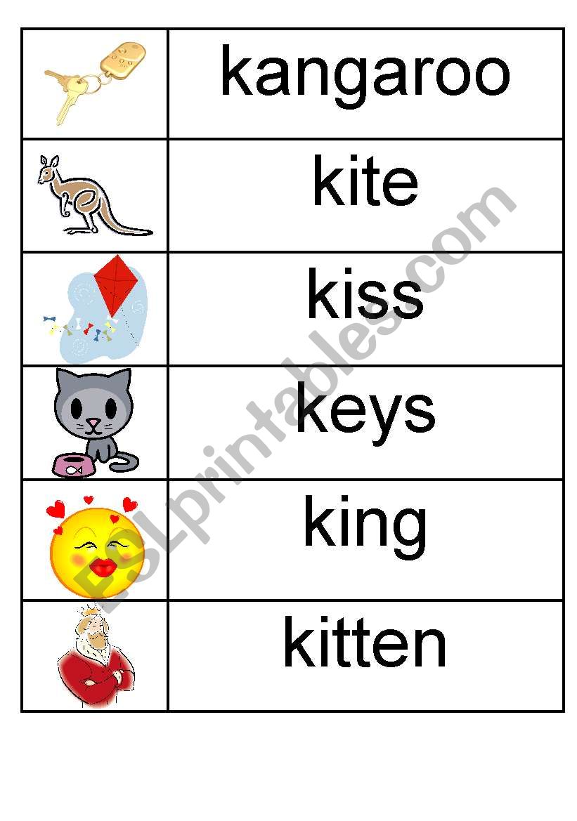 k - picture/word match worksheet