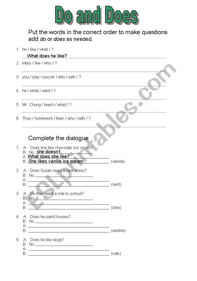 do and aoes worksheet