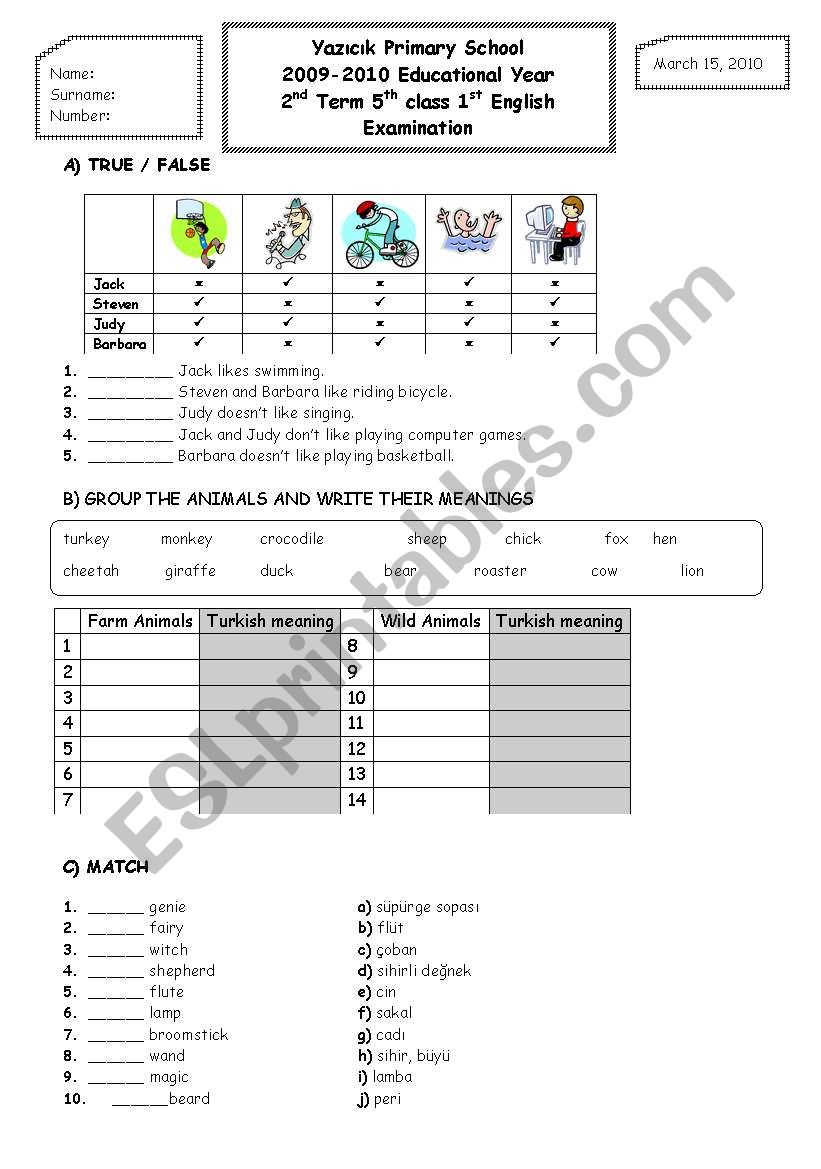 2nd term 5th grade 1st exam paper