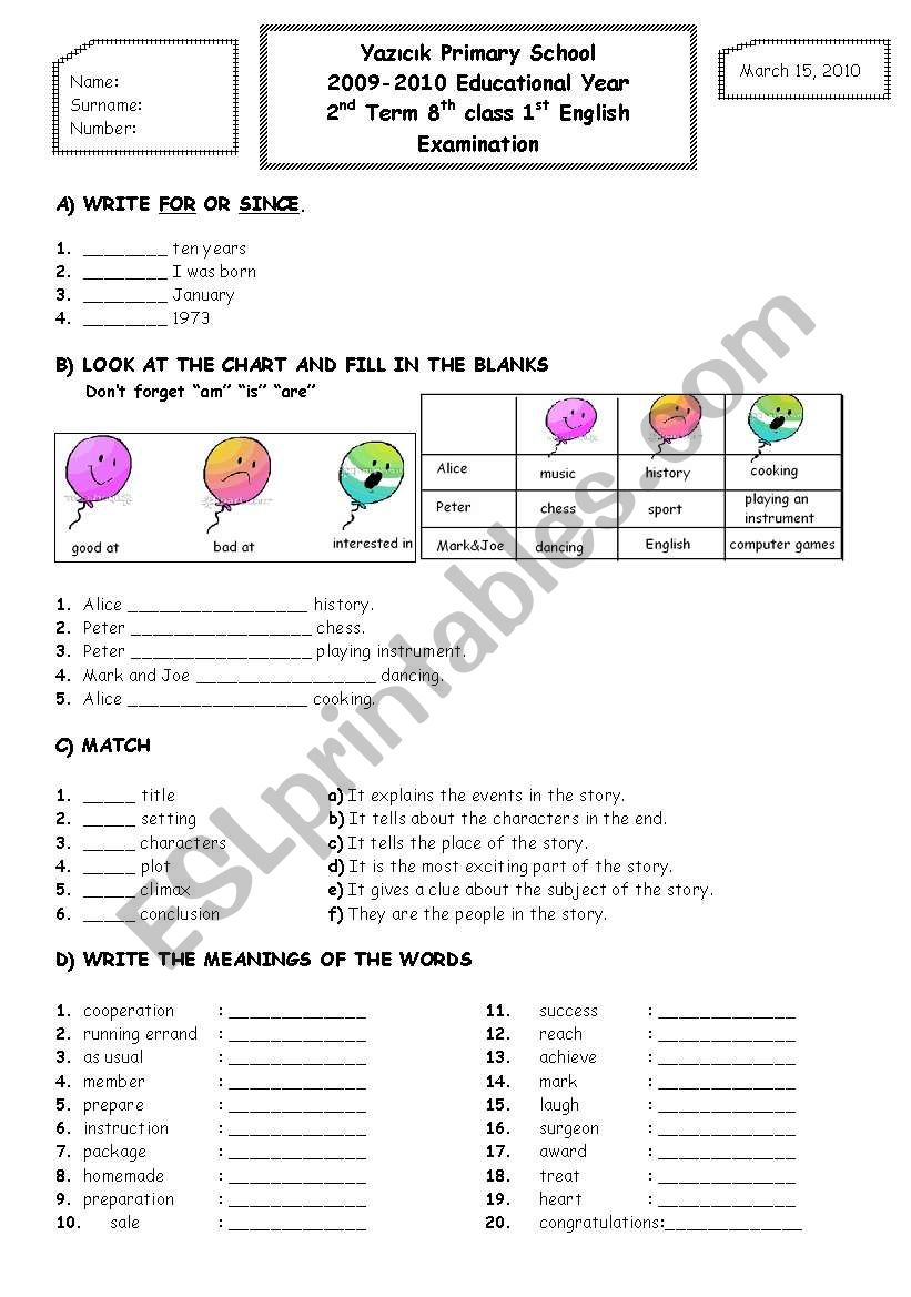 2nd term 8th grade 1st exam paper