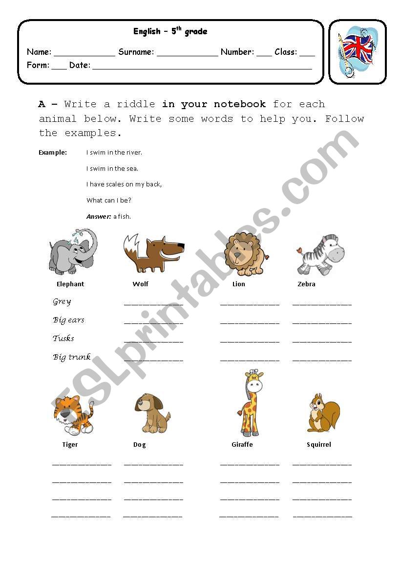 Animals worksheet