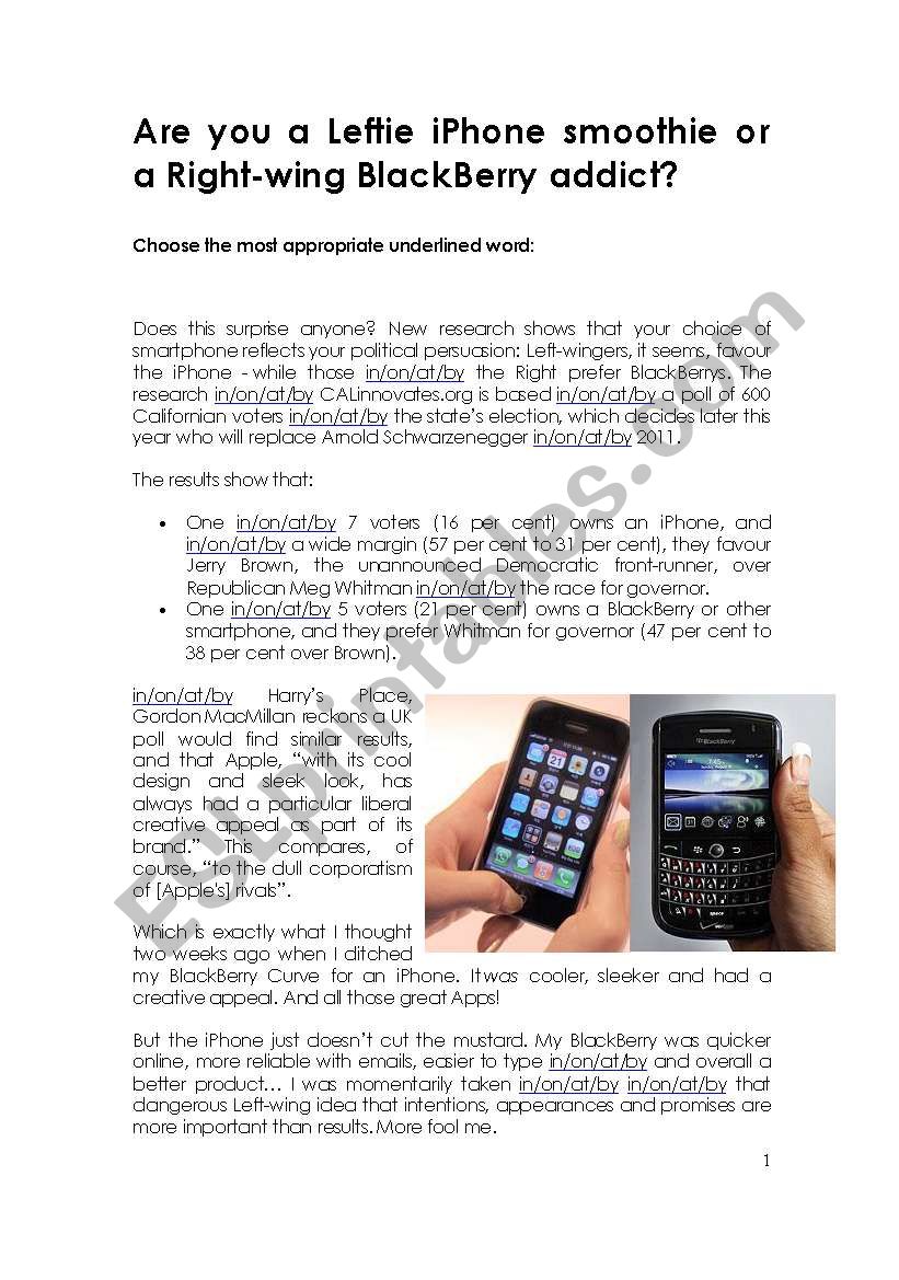 iPhone vs Blackberry worksheet