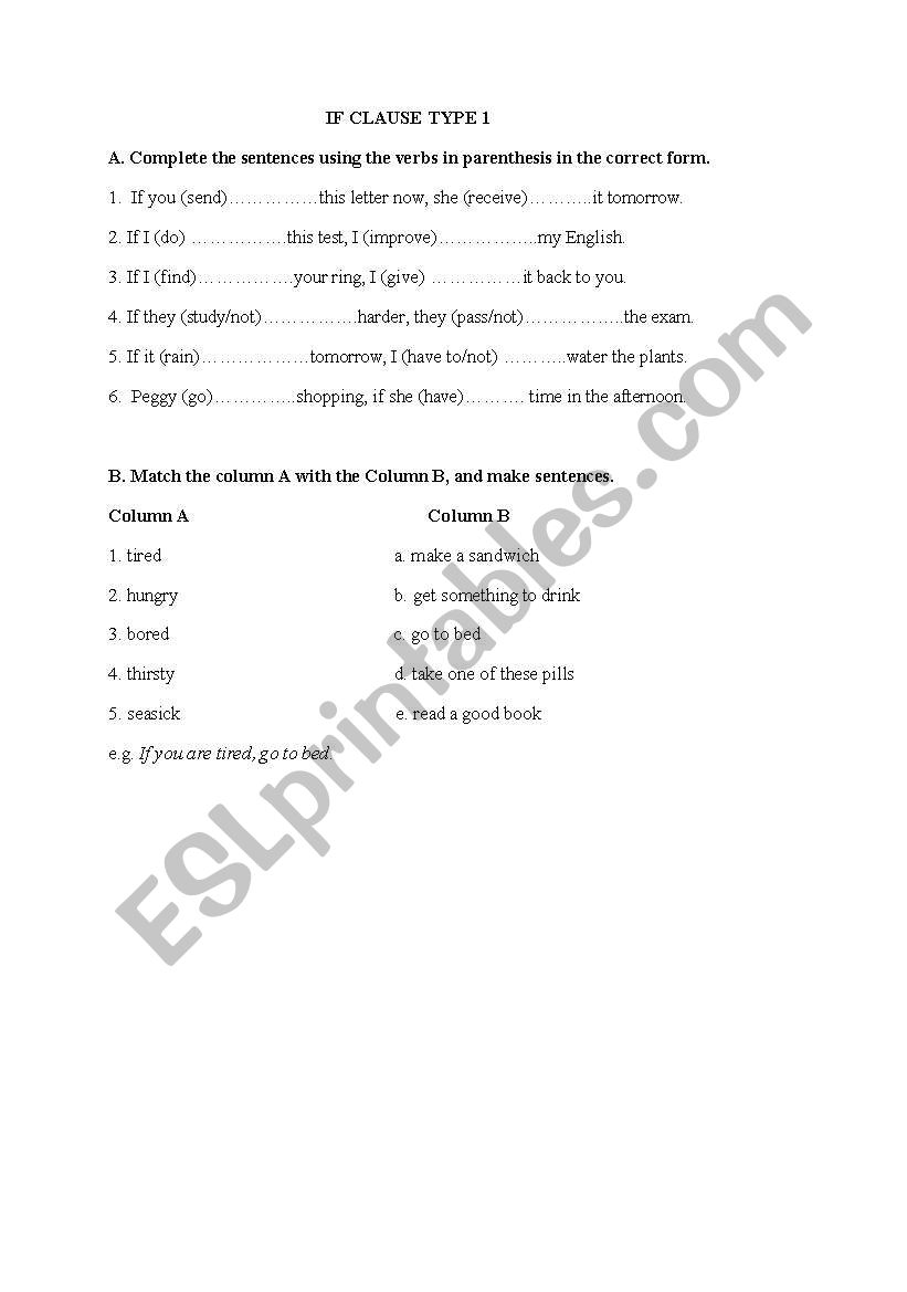 F CLAUSE TYPE 1 worksheet