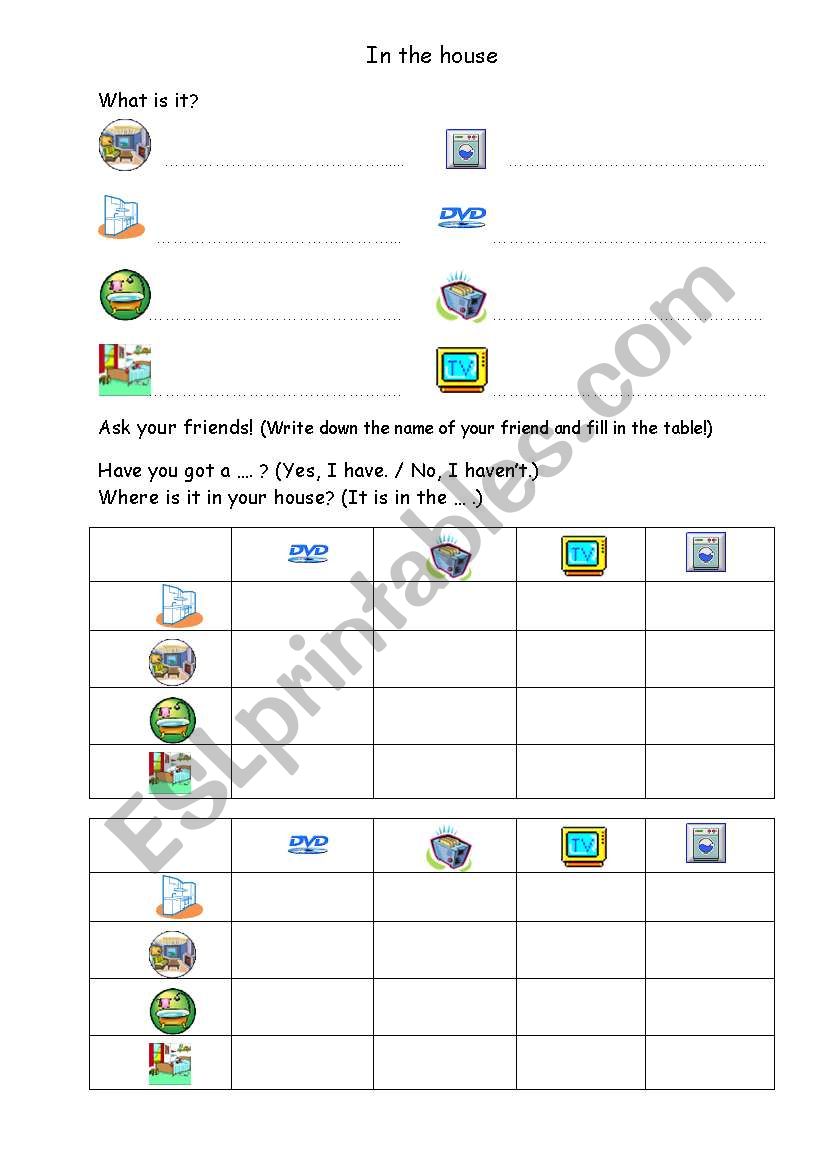 In the house worksheet