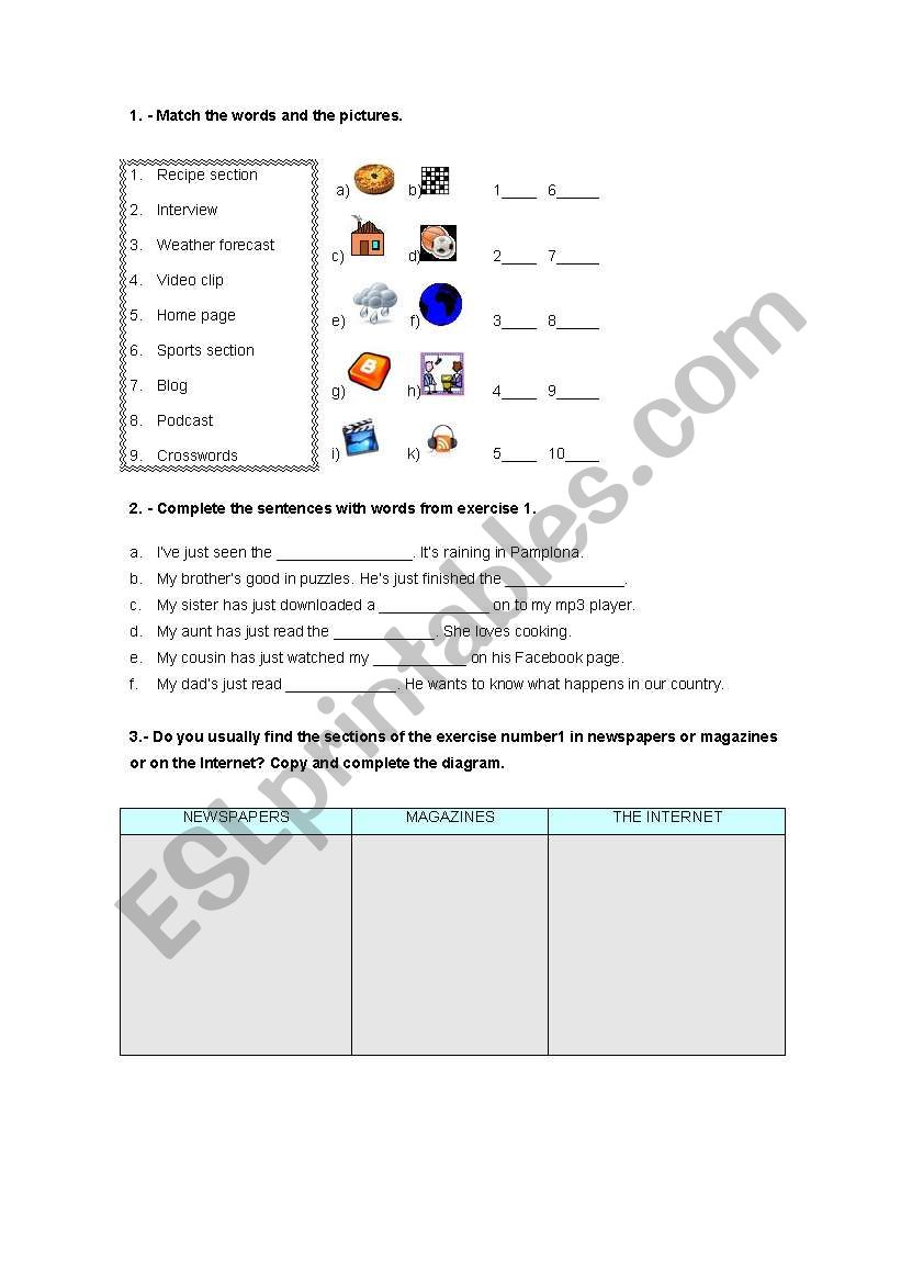 Vocabulary about newspapers worksheet