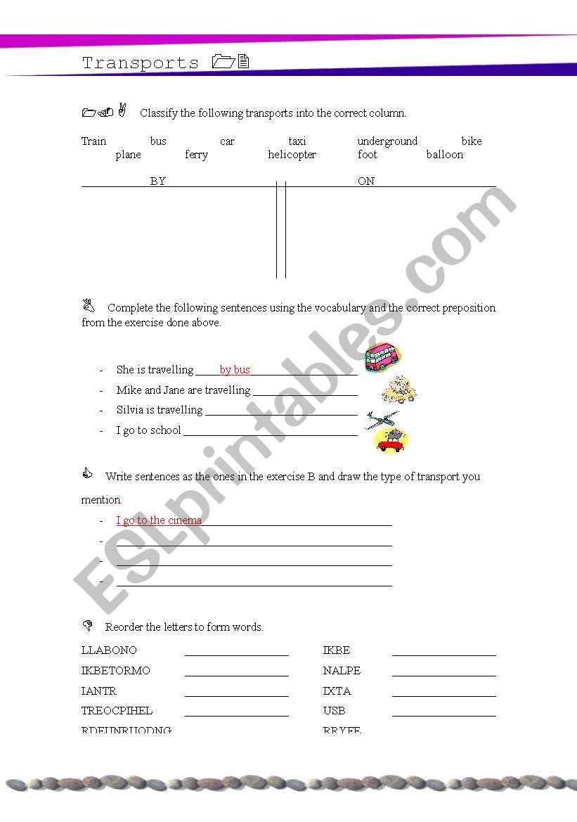 Transports worksheet