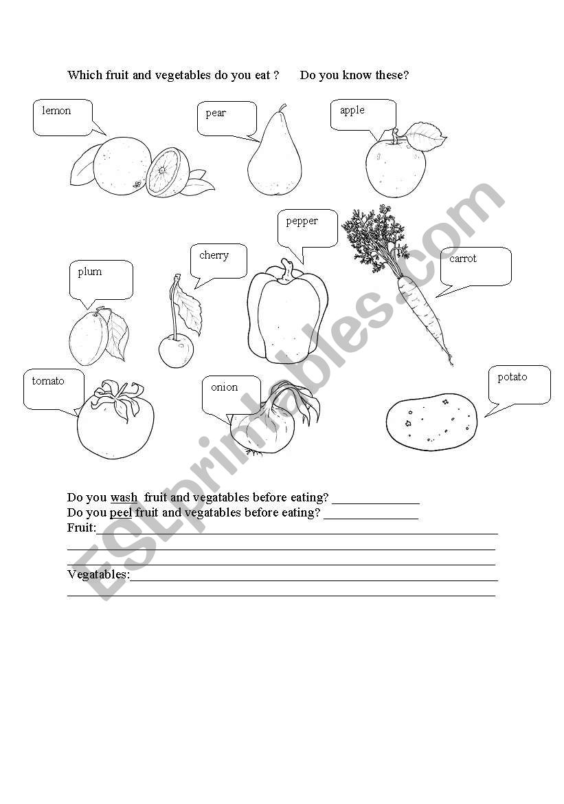 Fruit and vegetables worksheet