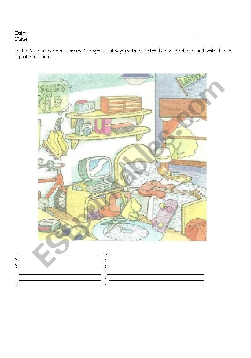 Petters Bedroom worksheet