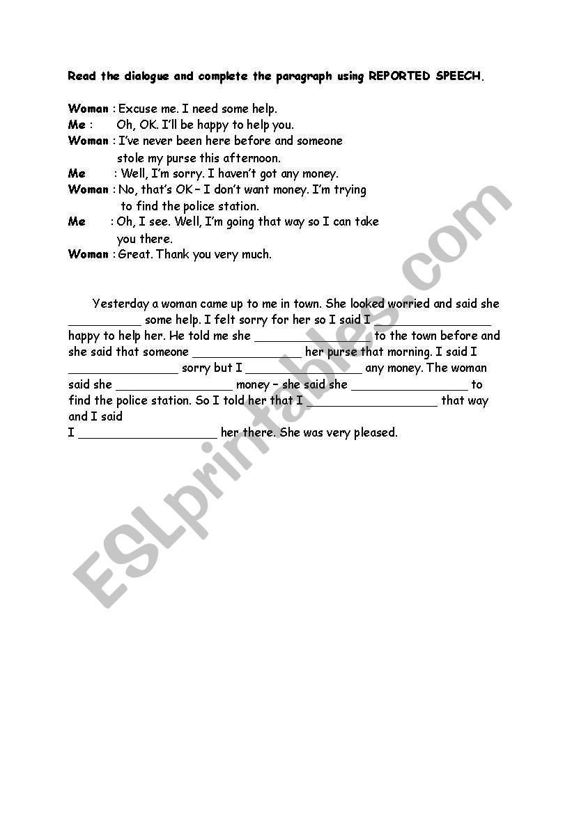 reported speech worksheet