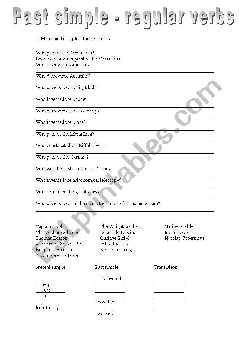 Past simple - regular verbs worksheet