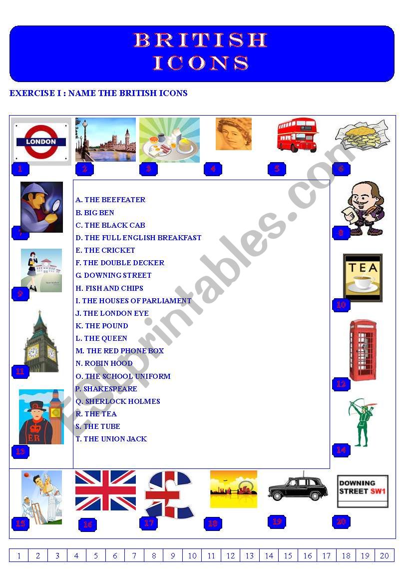 BRITISH ICONS worksheet