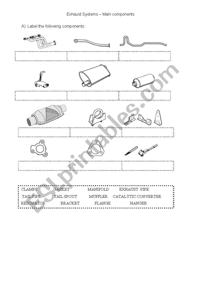 exhaust system components worksheet