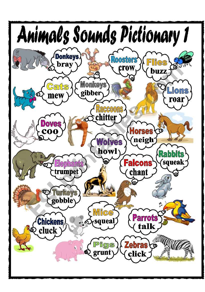 Animals Sounds Pictionary Esl Worksheet By Missola