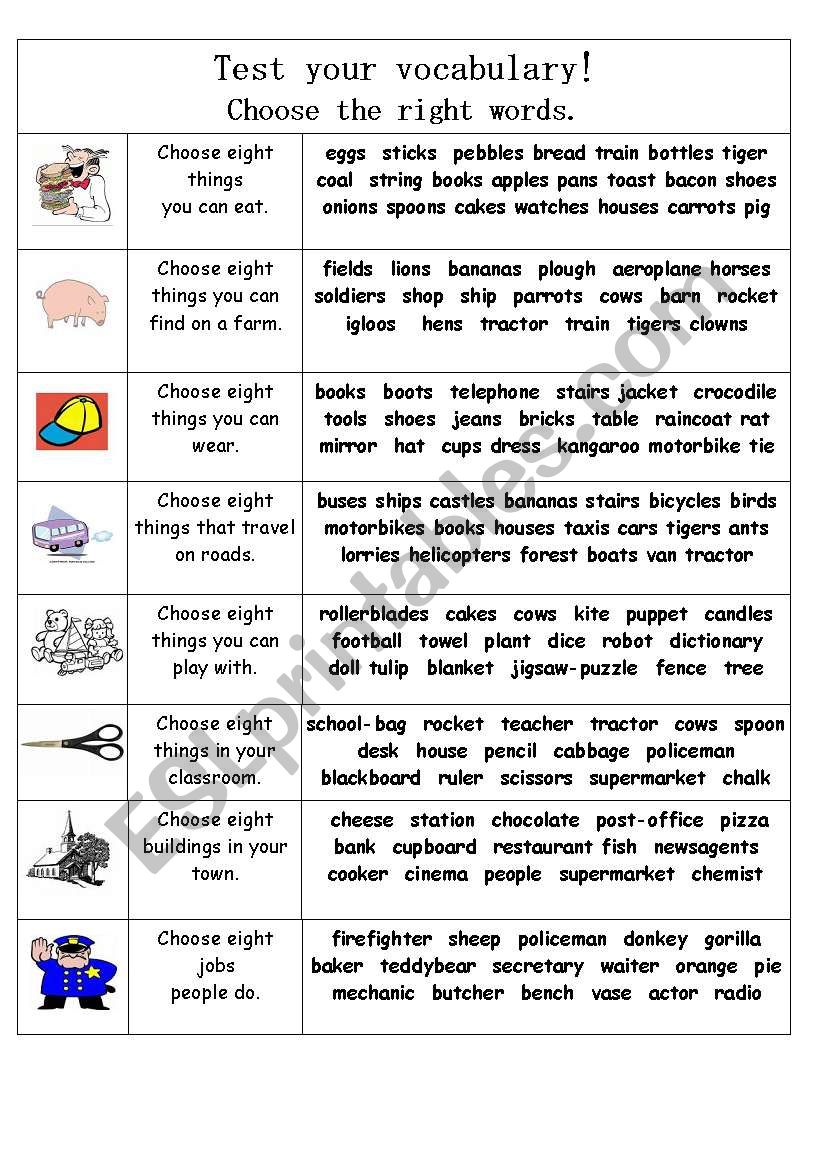 Test your Vocabulary. worksheet